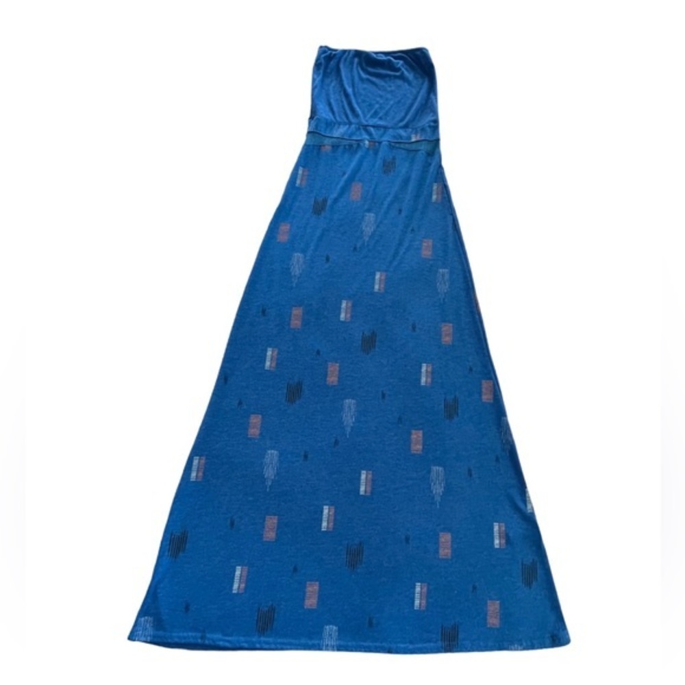 Hurley Abstract Print Blue Background Strapless Maxi Dress Size Small